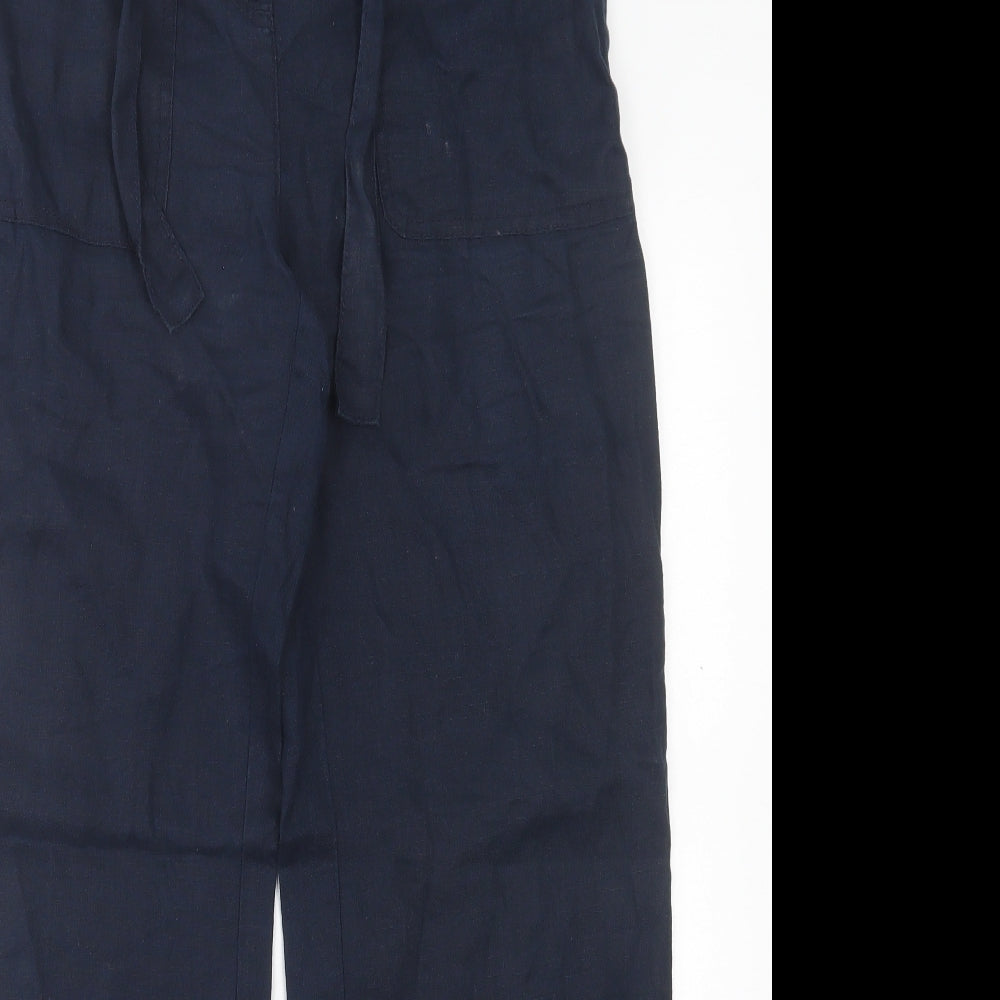 Marks and Spencer Womens Blue Linen Trousers Size 8 L30 in Regular Button