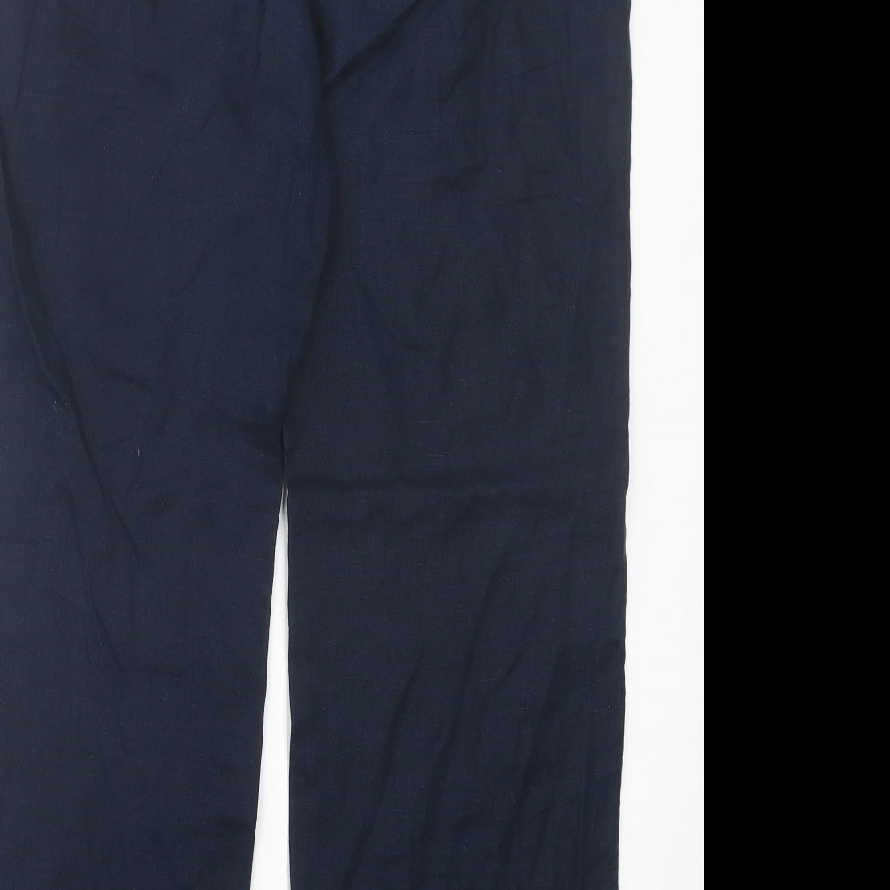 Marks and Spencer Womens Blue Linen Trousers Size 8 L30 in Regular Button