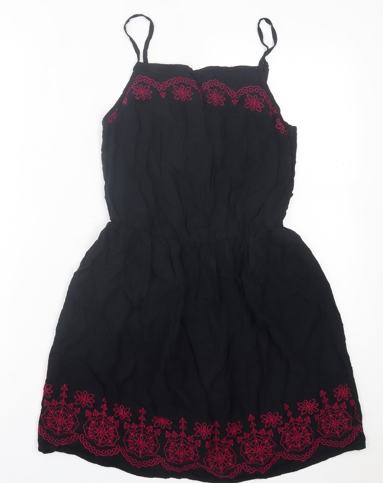George Womens Black Floral Viscose Fit & Flare Size 8 Square Neck Pullover