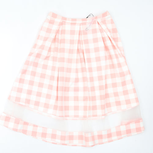 Papaya Womens Pink Plaid Polyester A-Line Skirt Size 8 Button