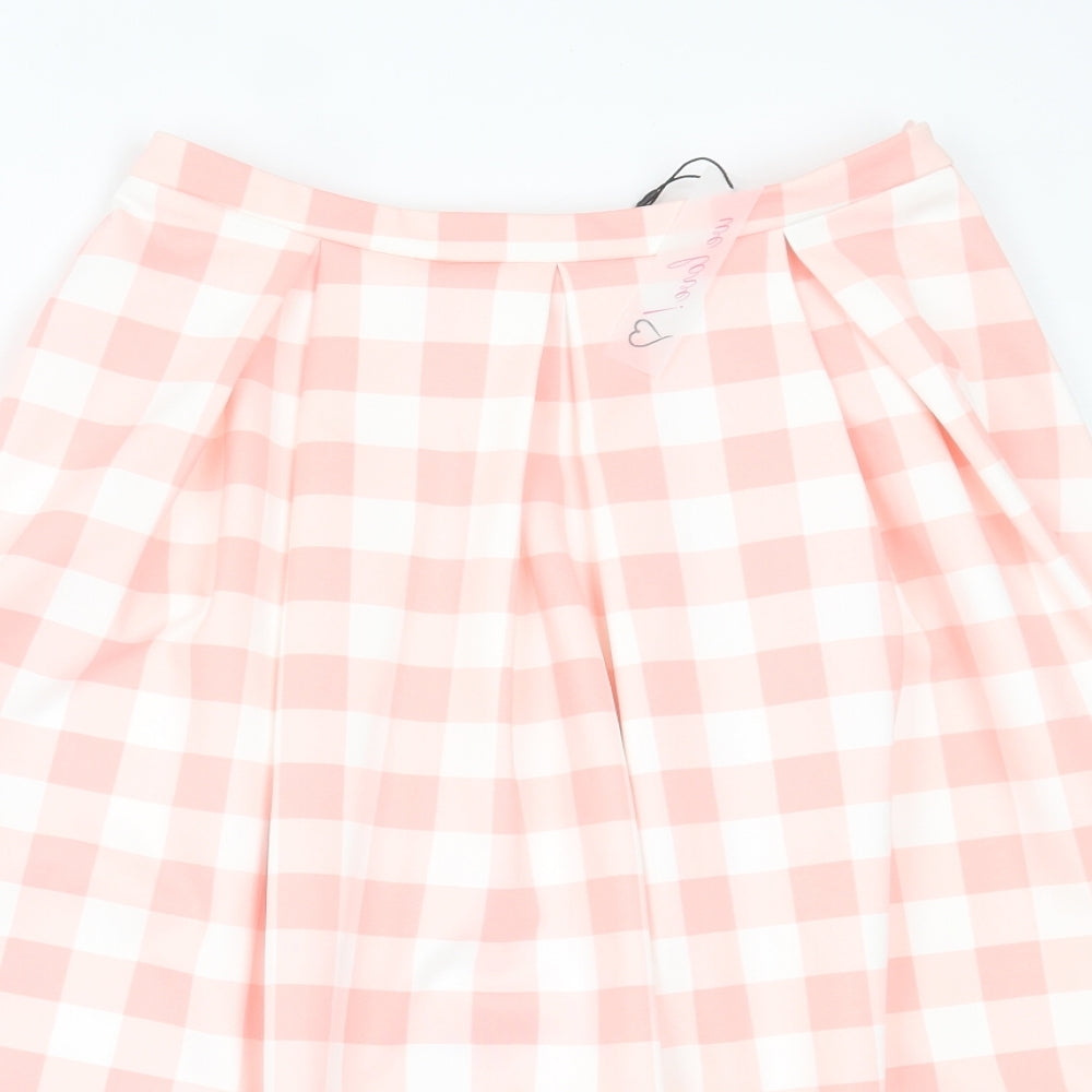 Papaya Womens Pink Plaid Polyester A-Line Skirt Size 8 Button