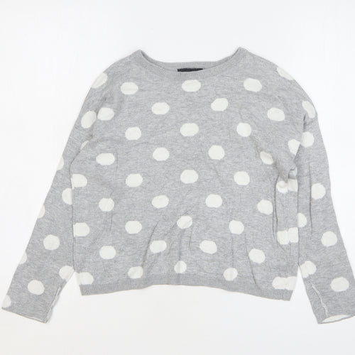 New Look Womens Grey Round Neck Polka Dot Cotton Pullover Jumper Size 8