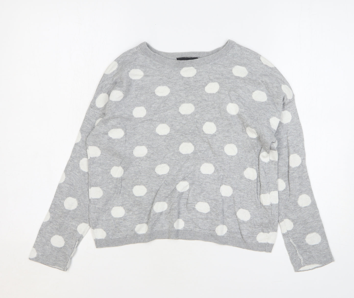 New Look Womens Grey Round Neck Polka Dot Cotton Pullover Jumper Size 8