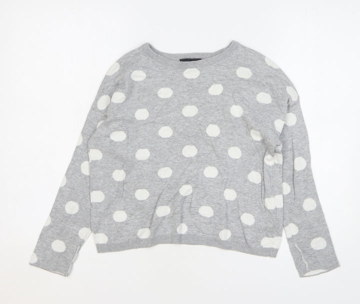 New Look Womens Grey Round Neck Polka Dot Cotton Pullover Jumper Size 8