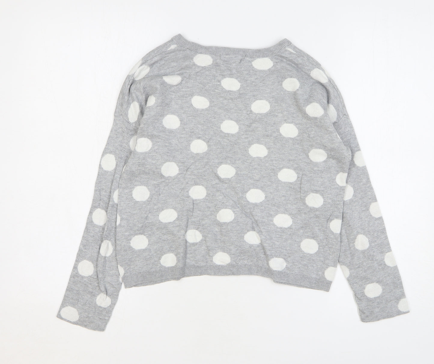 New Look Womens Grey Round Neck Polka Dot Cotton Pullover Jumper Size 8