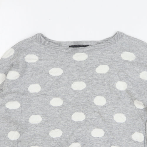 New Look Womens Grey Round Neck Polka Dot Cotton Pullover Jumper Size 8