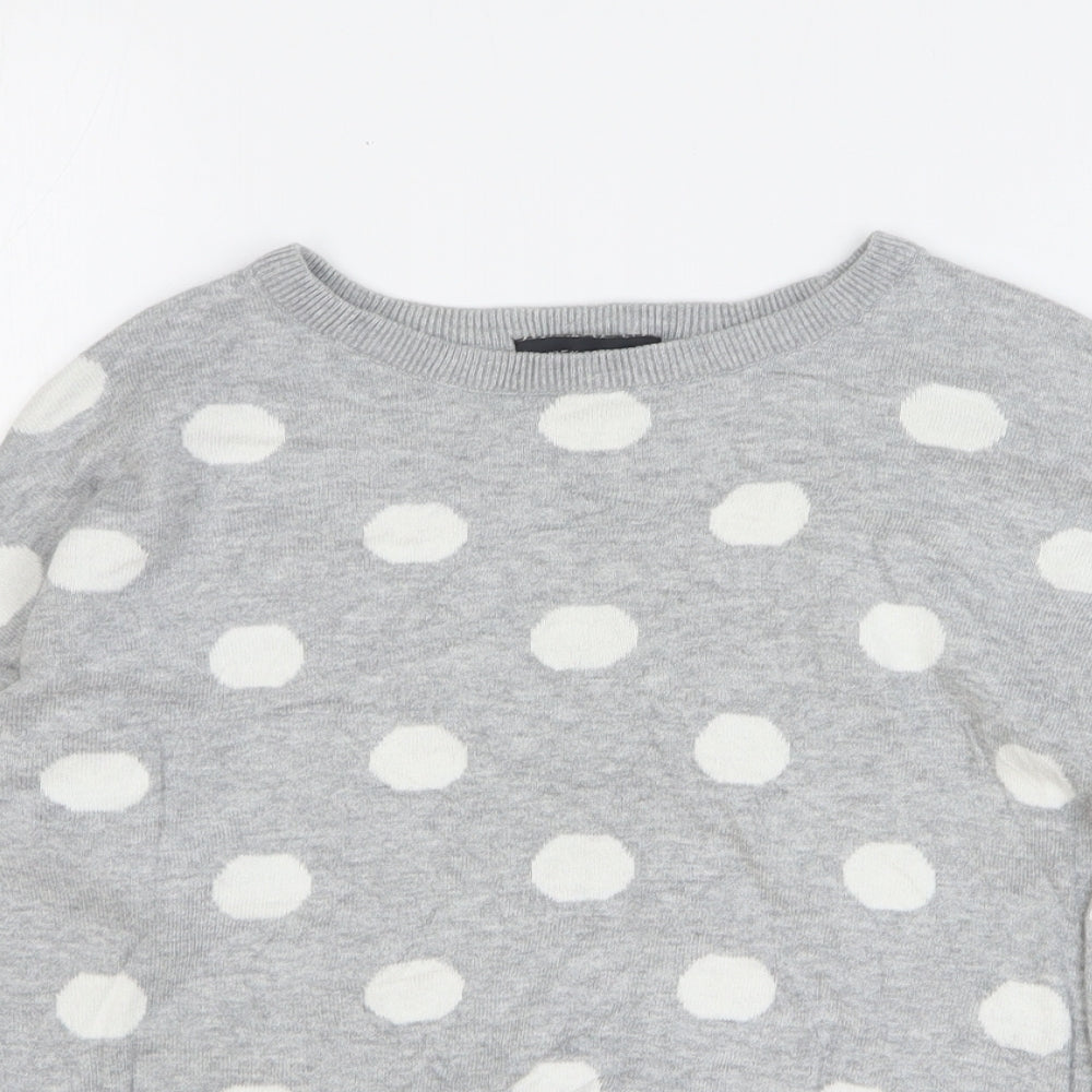 New Look Womens Grey Round Neck Polka Dot Cotton Pullover Jumper Size 8