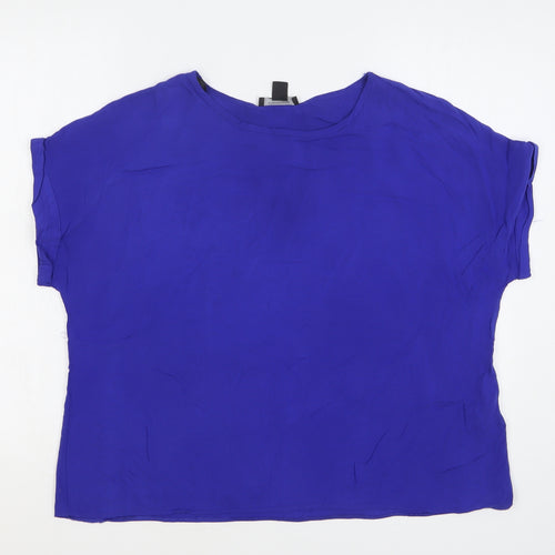 New Look Womens Blue Viscose Basic Blouse Size 14 Round Neck