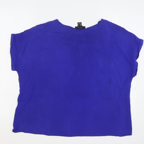 New Look Womens Blue Viscose Basic Blouse Size 14 Round Neck