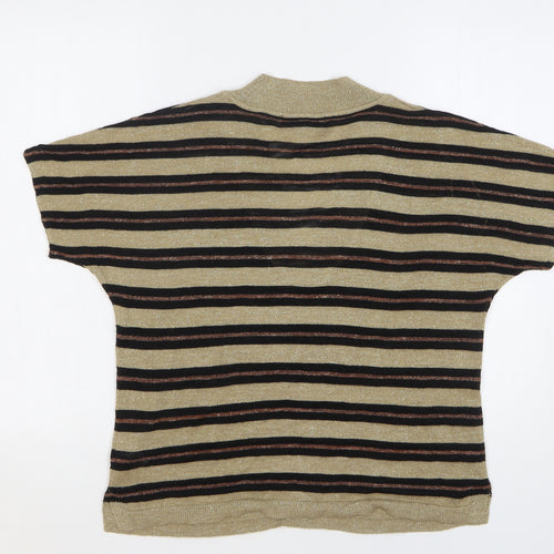 NEXT Womens Beige V-Neck Striped Acrylic Pullover Jumper Size M