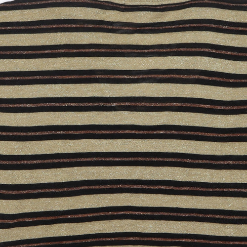 NEXT Womens Beige V-Neck Striped Acrylic Pullover Jumper Size M