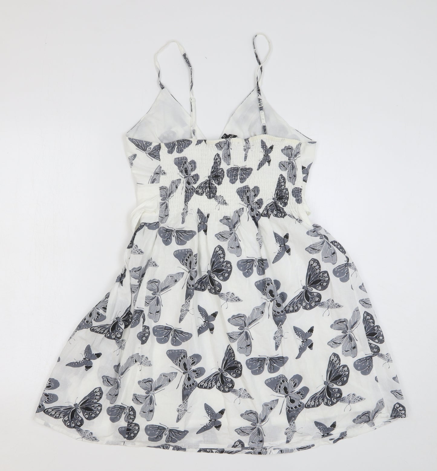 Mela Loves London Womens White Geometric Cotton Skater Dress Size 12 V-Neck Pullover - Butterflies