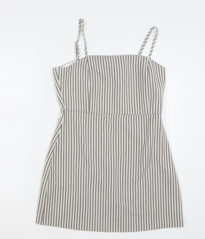 Pull&Bear Womens Grey Striped Polyester Camisole Tank Size L Off the Shoulder