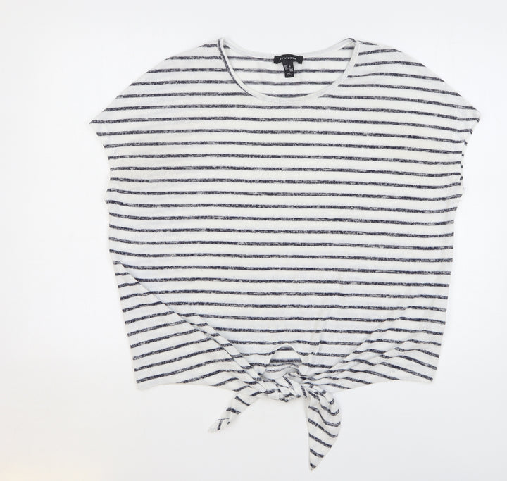 New Look Womens White Round Neck Striped Polyester Vest Jumper Size M