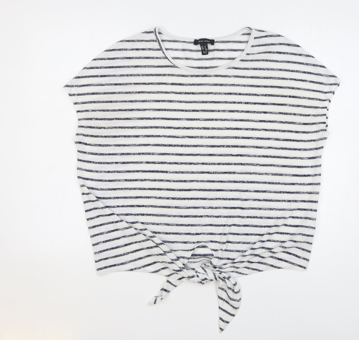 New Look Womens White Round Neck Striped Polyester Vest Jumper Size M