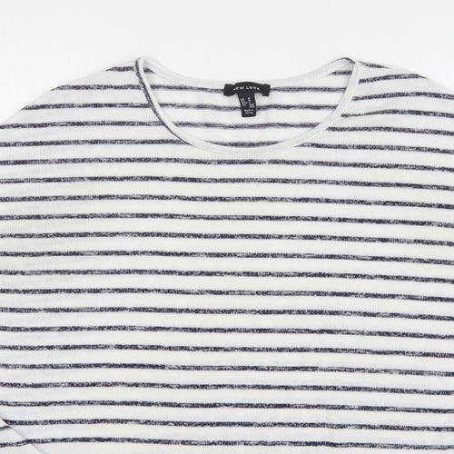 New Look Womens White Round Neck Striped Polyester Vest Jumper Size M