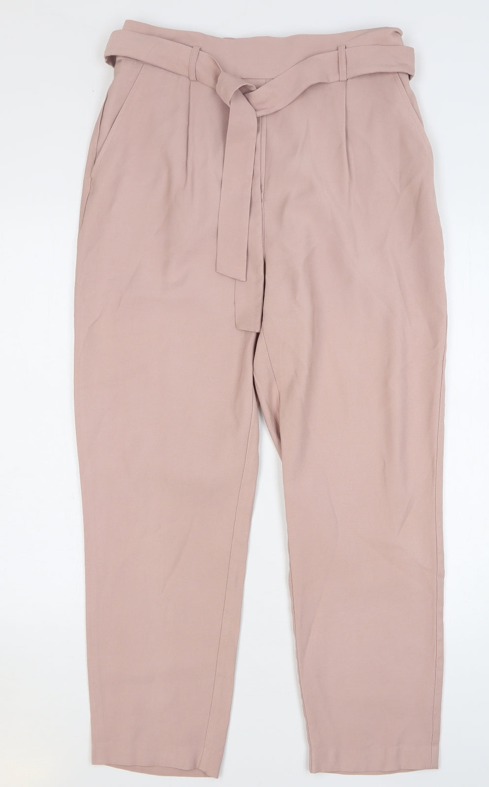 F&F Womens Pink Viscose Trousers Size 14 L27 in Regular Tie