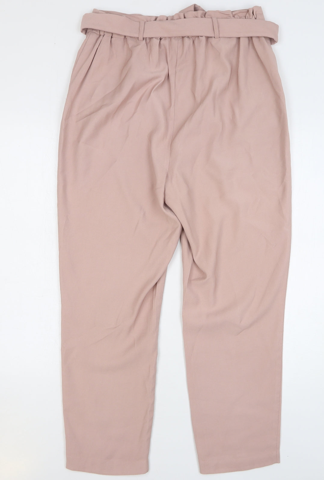 F&F Womens Pink Viscose Trousers Size 14 L27 in Regular Tie