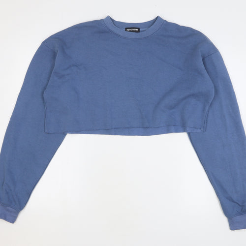 PRETTYLITTLETHING Womens Blue Cotton Pullover Sweatshirt Size S Pullover - Cropped