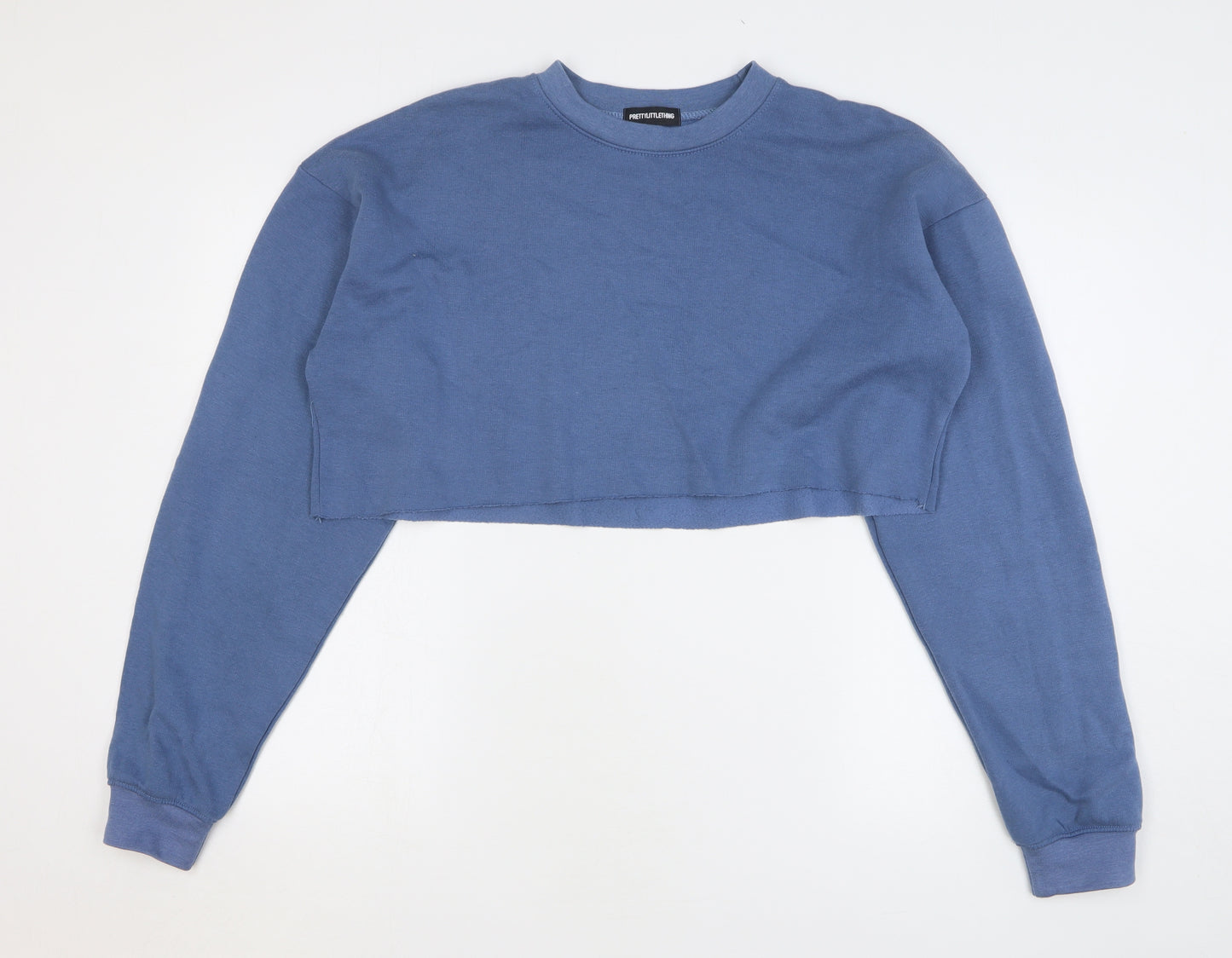 PRETTYLITTLETHING Womens Blue Cotton Pullover Sweatshirt Size S Pullover - Cropped