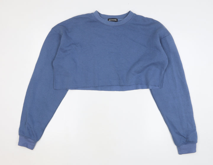 PRETTYLITTLETHING Womens Blue Cotton Pullover Sweatshirt Size S Pullover - Cropped