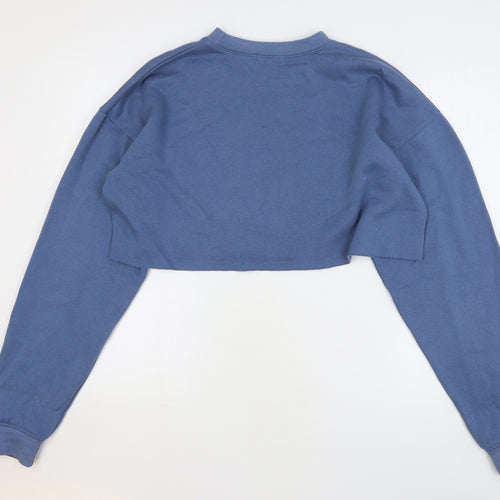PRETTYLITTLETHING Womens Blue Cotton Pullover Sweatshirt Size S Pullover - Cropped