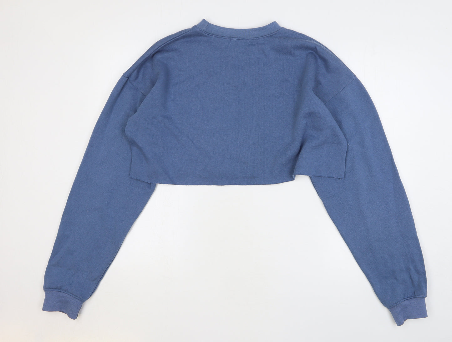 PRETTYLITTLETHING Womens Blue Cotton Pullover Sweatshirt Size S Pullover - Cropped