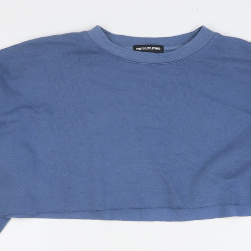 PRETTYLITTLETHING Womens Blue Cotton Pullover Sweatshirt Size S Pullover - Cropped