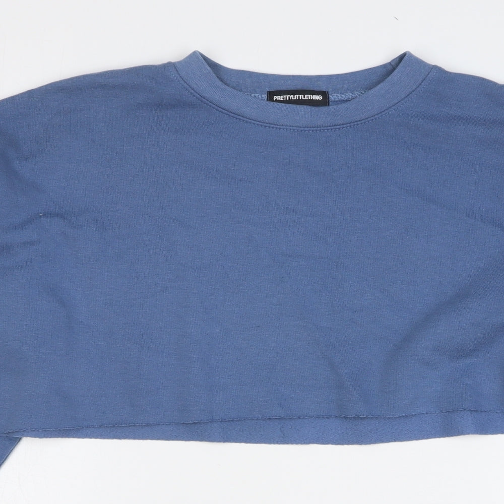 PRETTYLITTLETHING Womens Blue Cotton Pullover Sweatshirt Size S Pullover - Cropped