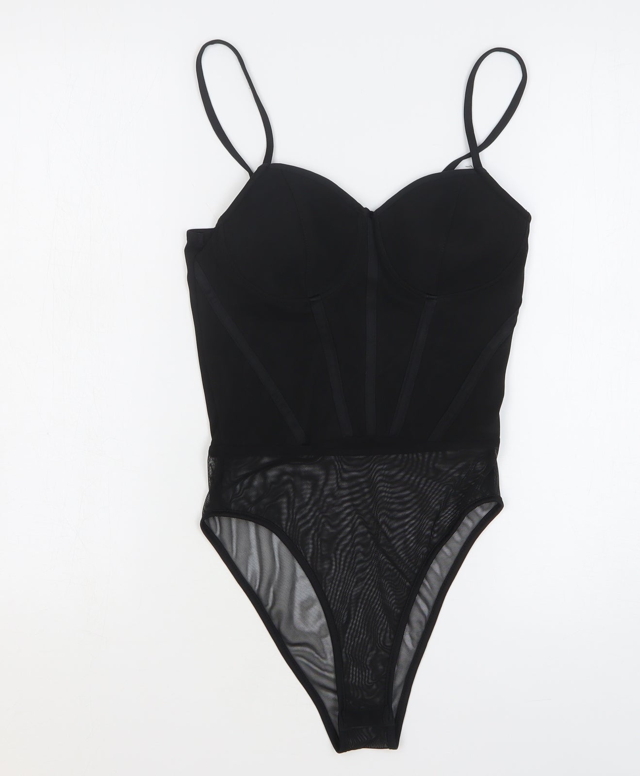 New Look Womens Black Polyester Bodysuit One-Piece Size 8 Snap