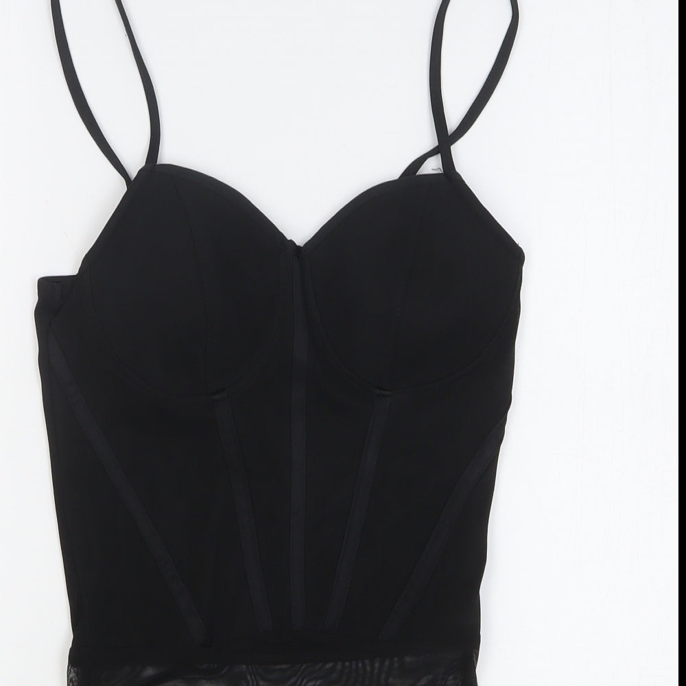 New Look Womens Black Polyester Bodysuit One-Piece Size 8 Snap