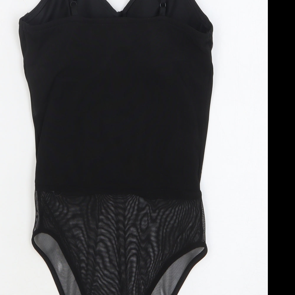 New Look Womens Black Polyester Bodysuit One-Piece Size 8 Snap