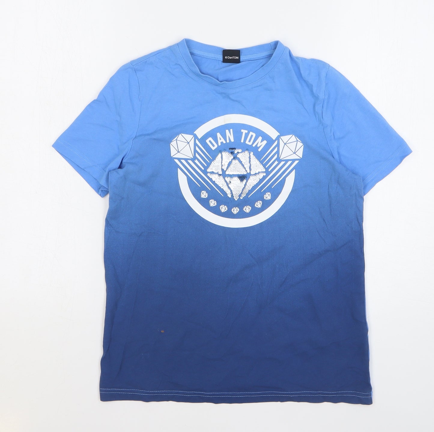 DanTDM Boys Blue Cotton Basic T-Shirt Size 10-11 Years Round Neck Pullover - Ombre