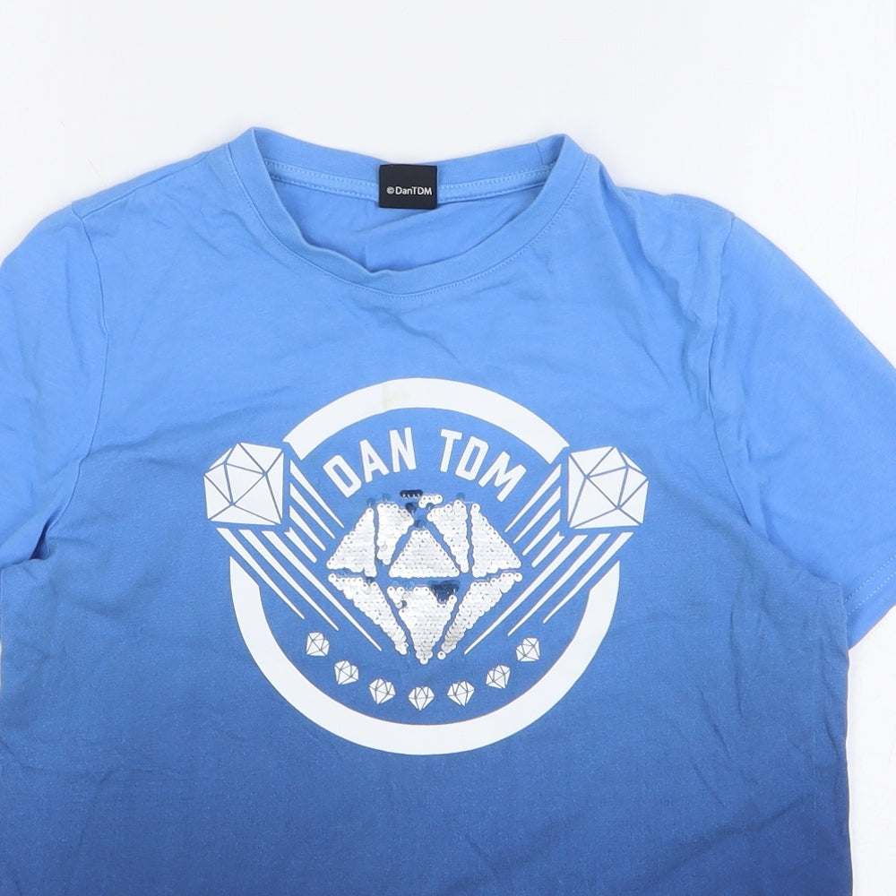 DanTDM Boys Blue Cotton Basic T-Shirt Size 10-11 Years Round Neck Pullover - Ombre