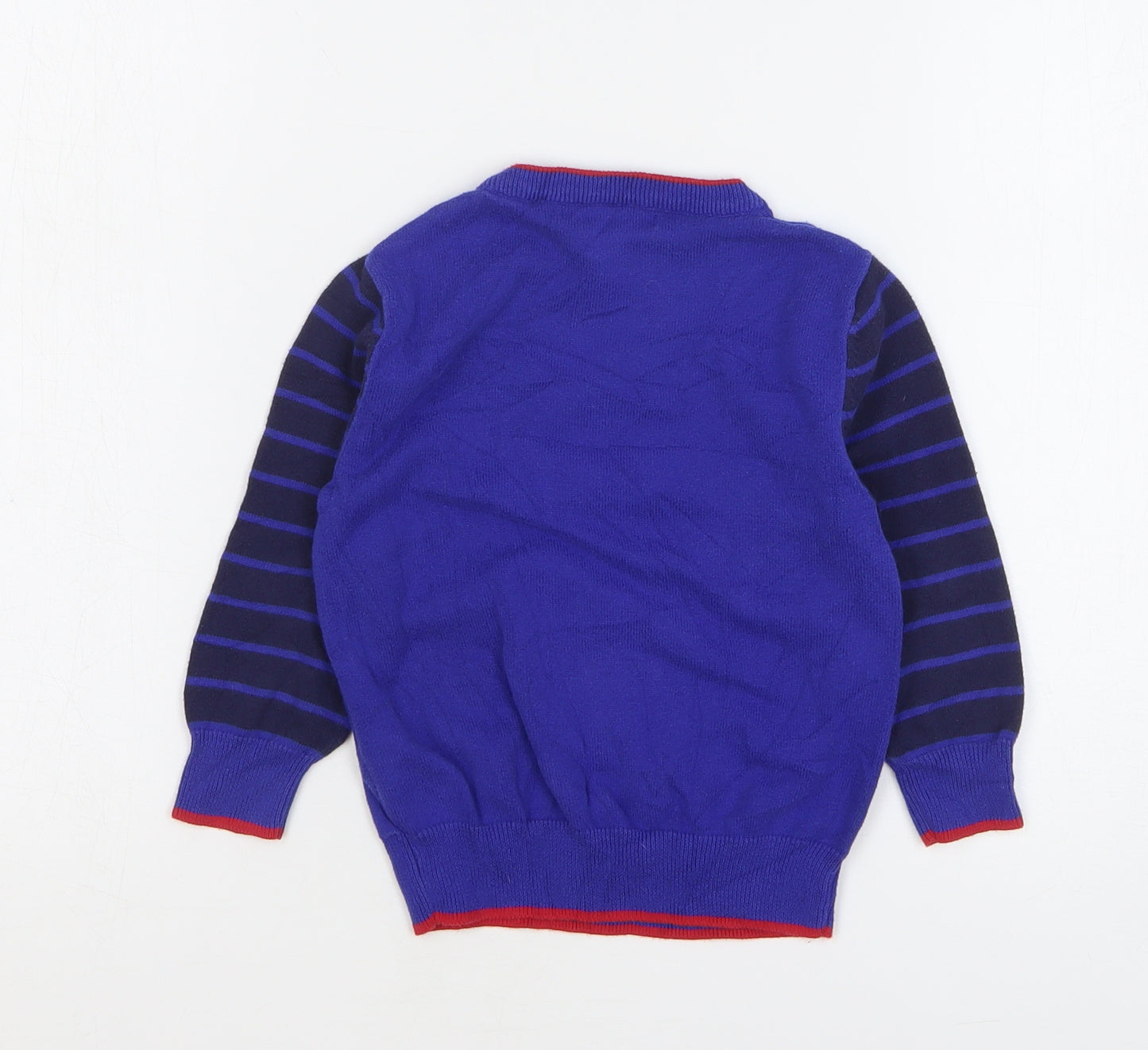 George Boys Blue Round Neck Striped Cotton Pullover Jumper Size 2-3 Years Pullover - Dinosaur, Robot