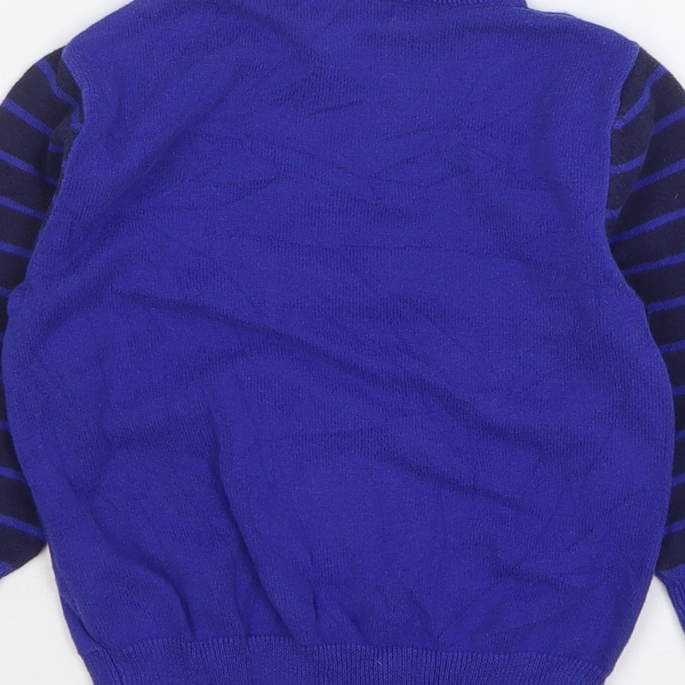 George Boys Blue Round Neck Striped Cotton Pullover Jumper Size 2-3 Years Pullover - Dinosaur, Robot
