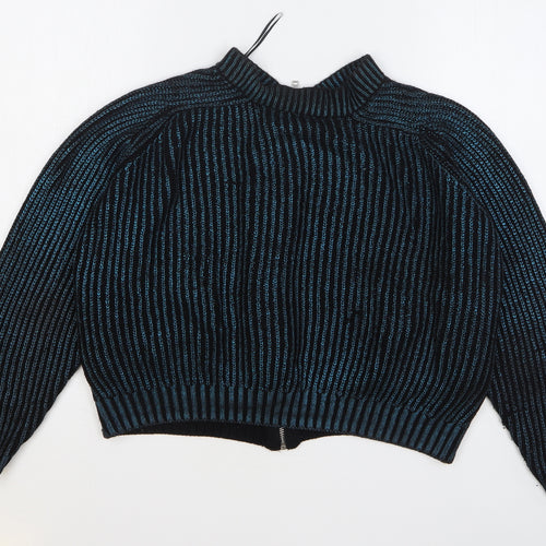 H&M Womens Blue Acrylic Full Zip Sweatshirt Size S Zip - Cropped