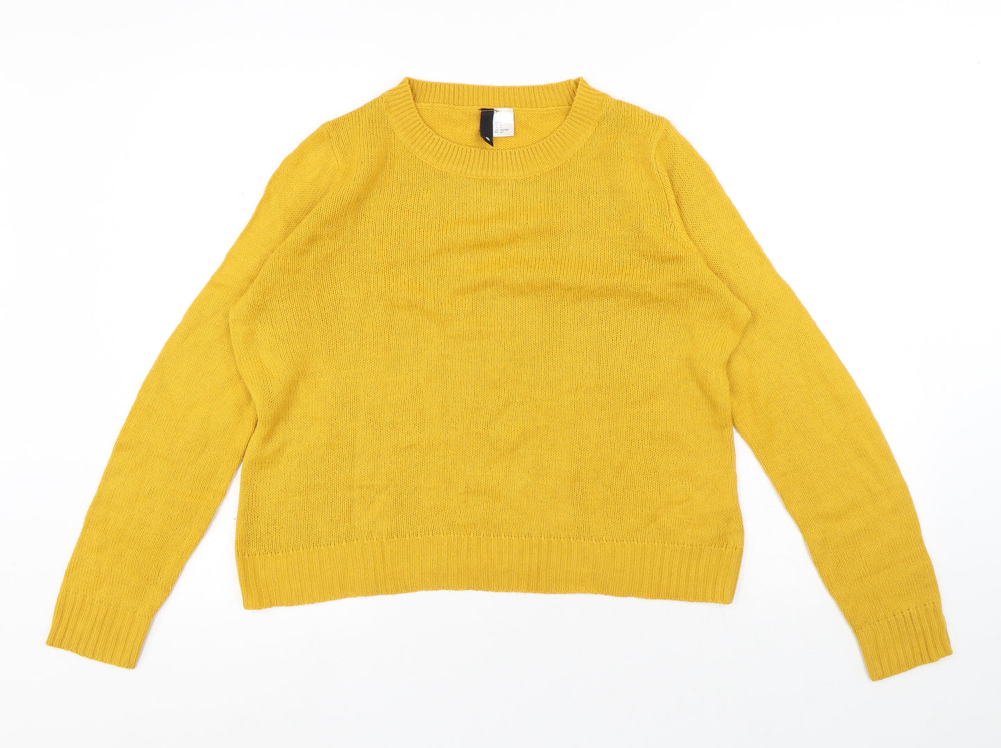Divided Womens Yellow Round Neck Acrylic Pullover Jumper Size S