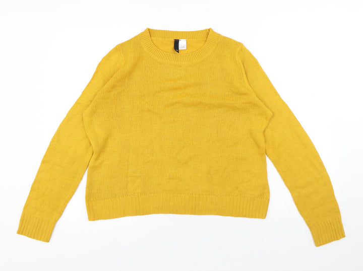 Divided Womens Yellow Round Neck Acrylic Pullover Jumper Size S