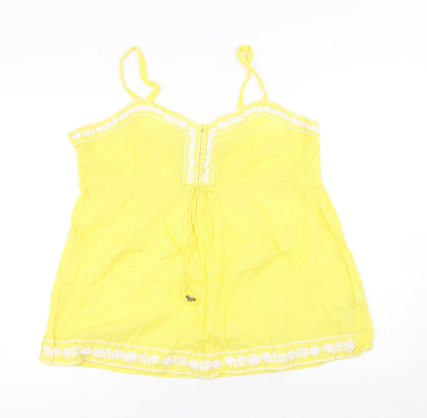 New Look Womens Yellow Floral Cotton Basic Tank Size 18 Cowl Neck