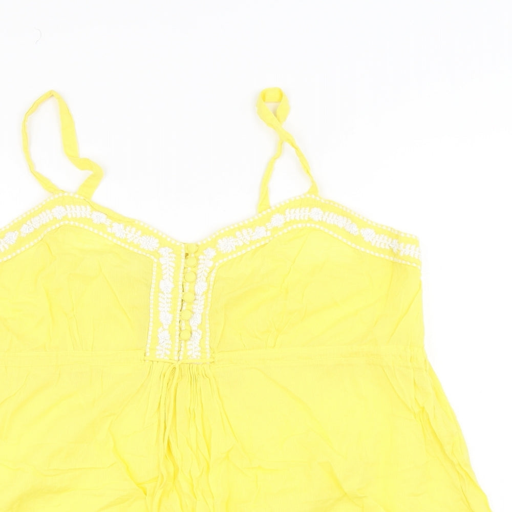 New Look Womens Yellow Floral Cotton Basic Tank Size 18 Cowl Neck