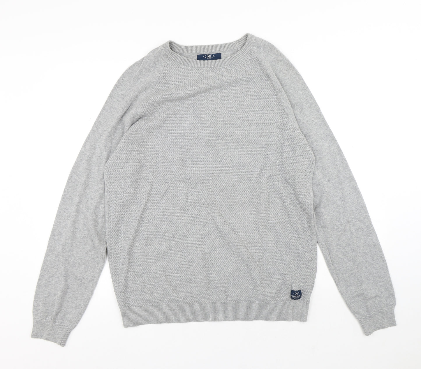 Holmes & Co Mens Grey Round Neck Cotton Pullover Jumper Size XL