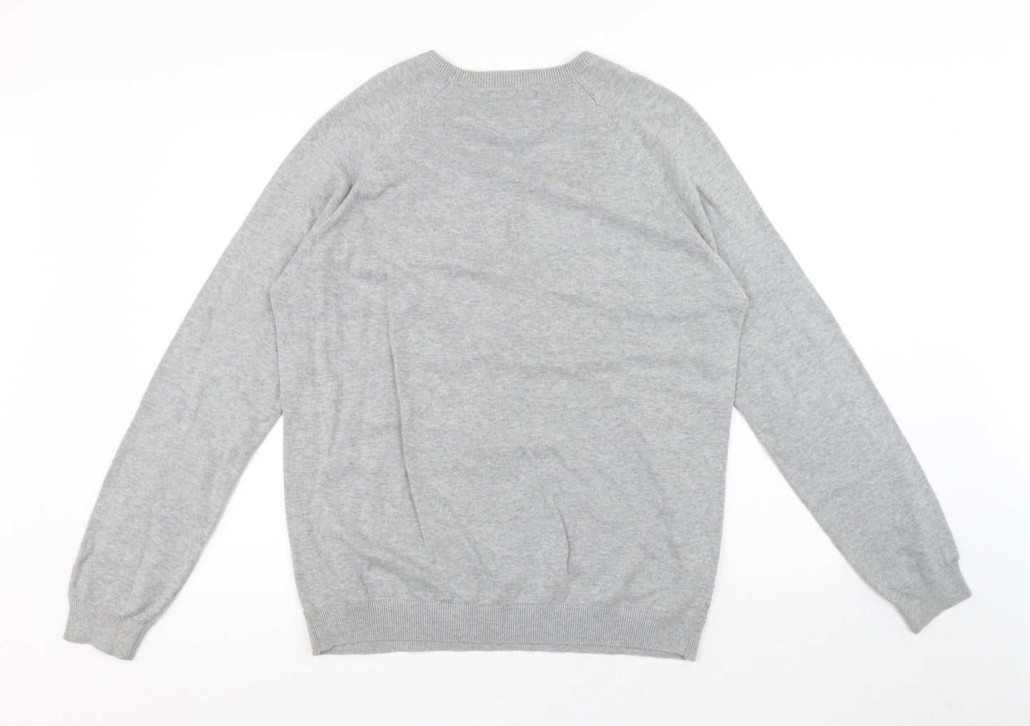 Holmes & Co Mens Grey Round Neck Cotton Pullover Jumper Size XL