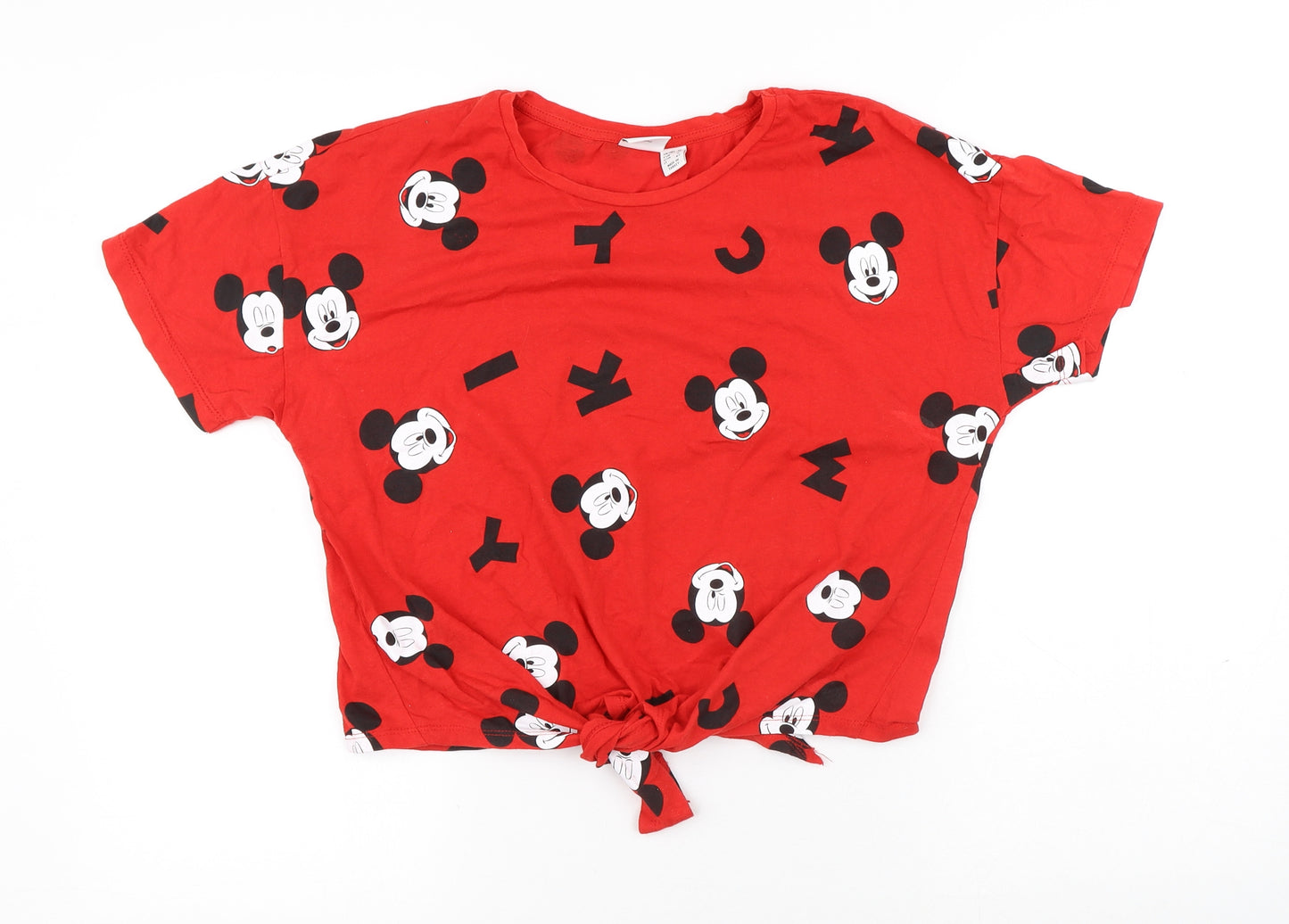 Disney Womens Red Geometric Cotton Basic T-Shirt Size 10 Round Neck - Mickey Mouse