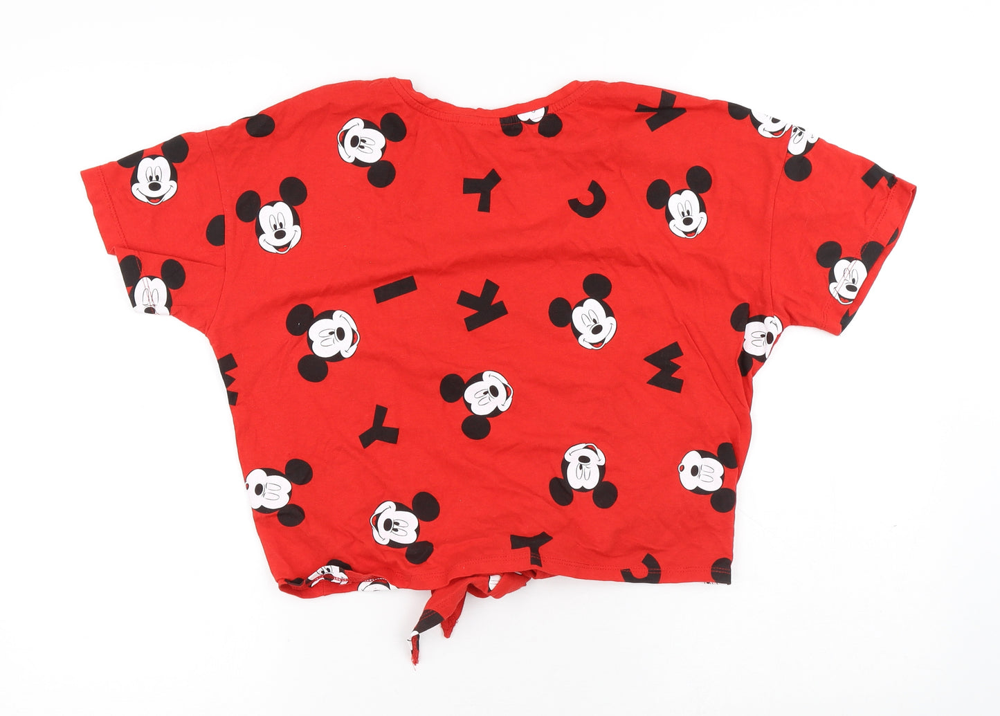 Disney Womens Red Geometric Cotton Basic T-Shirt Size 10 Round Neck - Mickey Mouse