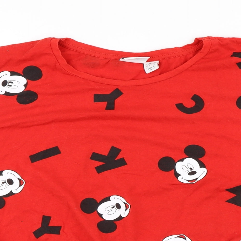 Disney Womens Red Geometric Cotton Basic T-Shirt Size 10 Round Neck - Mickey Mouse