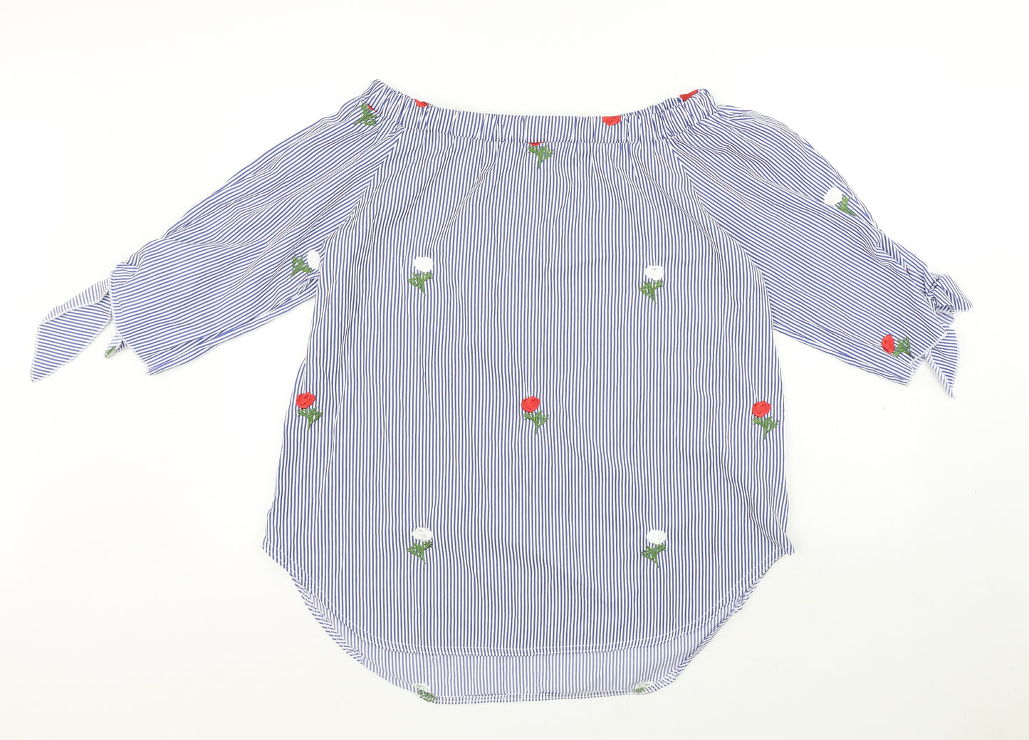 Quiz Womens Blue Striped Cotton Basic Blouse Size 18 Round Neck - Roses