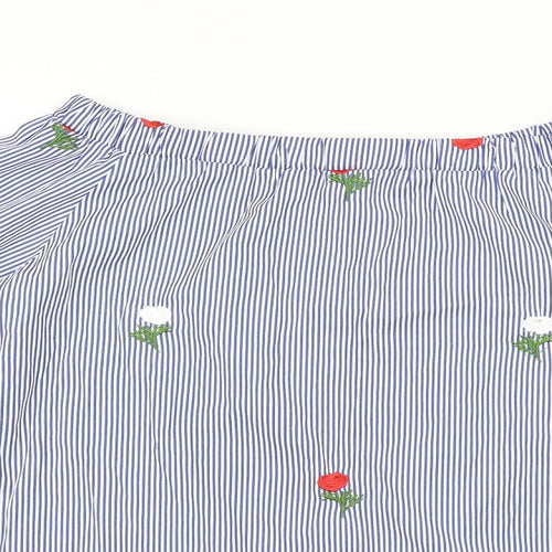 Quiz Womens Blue Striped Cotton Basic Blouse Size 18 Round Neck - Roses