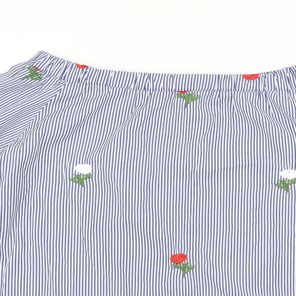 Quiz Womens Blue Striped Cotton Basic Blouse Size 18 Round Neck - Roses