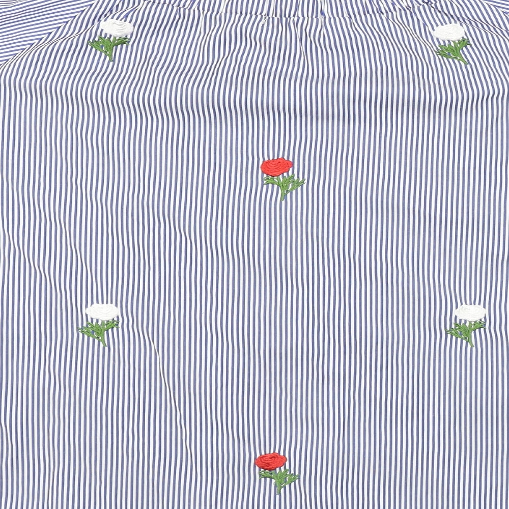 Quiz Womens Blue Striped Cotton Basic Blouse Size 18 Round Neck - Roses